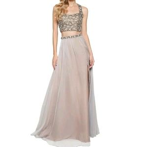 Terani couture Silver /Nude Dress size 14